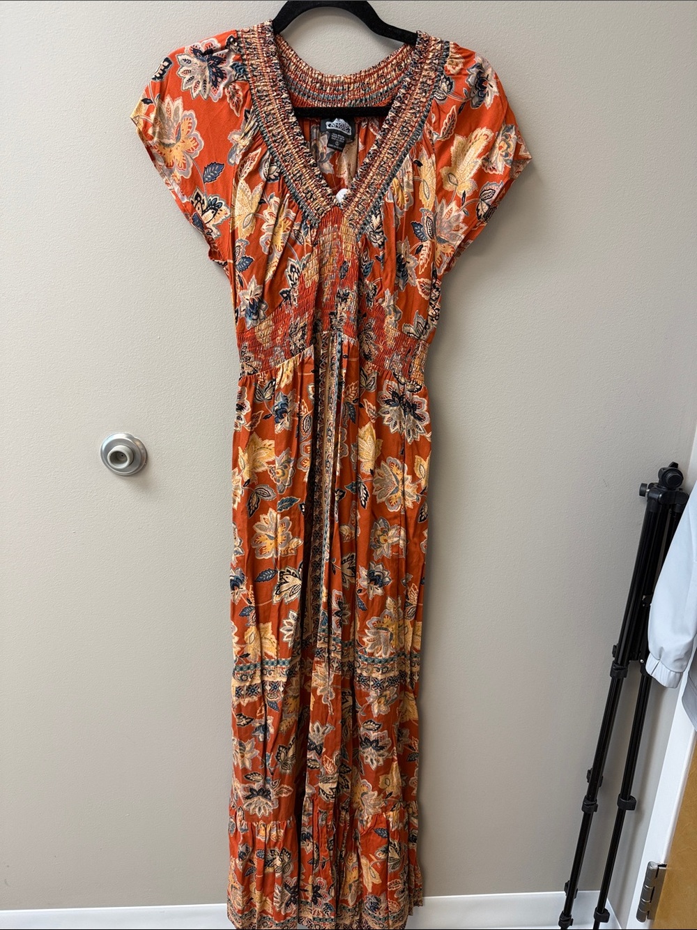 NWT Angie Floral Tiered Maxi Dress with Smocked V-Neck